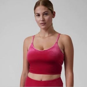 Athleta Elation V-Neck Velvet Crop Top Bra, Pink